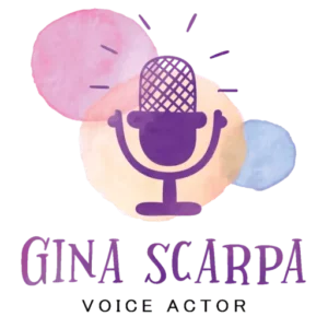 logo for female voice actor Gina Scarpa, logo has a microphone and three circles
